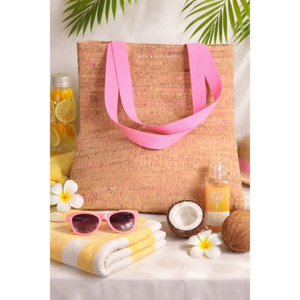 NEW Bath Body Works Cork Neon Pink Eco Friendly Reusable Beach Shopping Tote Bag